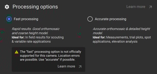 Processing Options menu