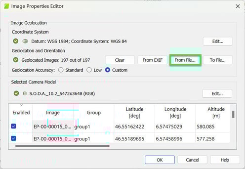 From File Select Geolocation File PIX4Dmapper