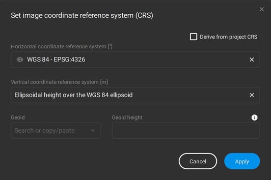 Image CRS picker in PIX4Dmatic