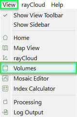 Menu View Volumes PIX4Dmapper