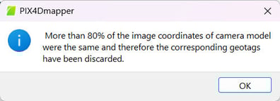 More than 80% of the image coordinates of camera model were the same in PIX4Dmapper