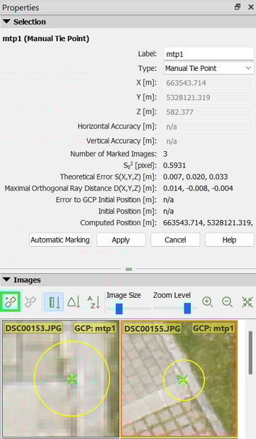 New Tie Point button in PIX4Dmapper