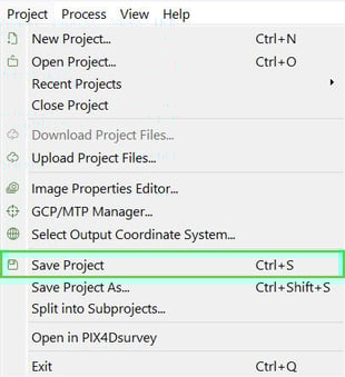 Project Save Project in PIX4Dmapper