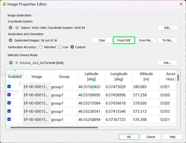 Import Geolocation and Orientation from EXIF in PIX4Dmapper