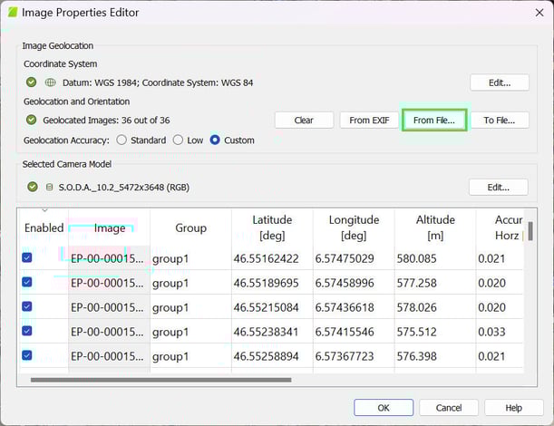 Import Geolocation and Orientation from File in PIX4Dmapper