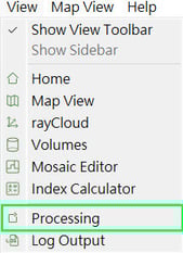 Menu bar View Processing in PIX4Dmapper
