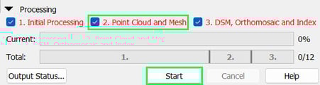 Processing bar 2. Point Cloud and Mesh in PIX4Dmapper