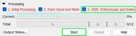 Processing bar 3. DSM, Orthomosaic and Index in PIX4Dmapper