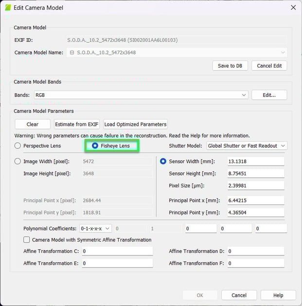 PIX4Dmapper Fisheye lens camera model
