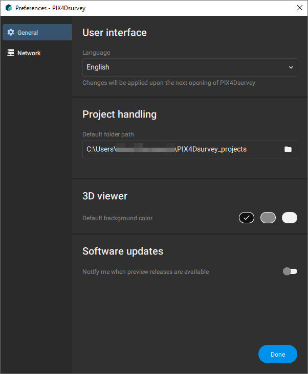 PIX4Dsurvey preferences