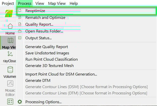 Reoptimize in PIX4Dmapper