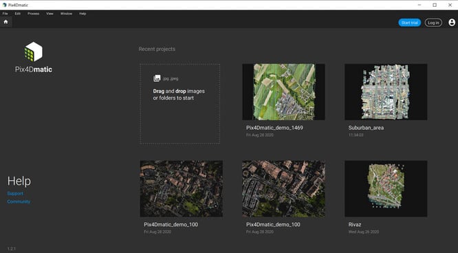 Pix4Dmatic homescreen