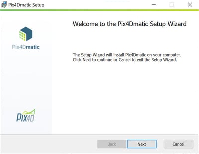 Pix4Dmatic setup wizard