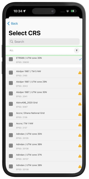 All CRS options in PIX4Dcatch