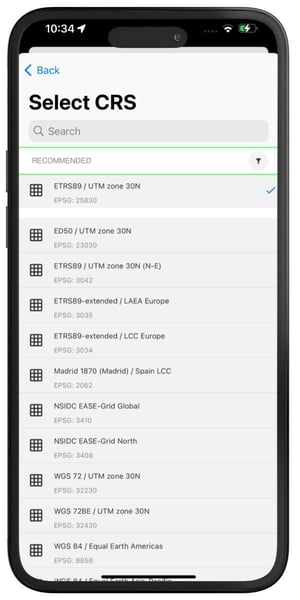Recommended CRS selection in PIX4Dcatch