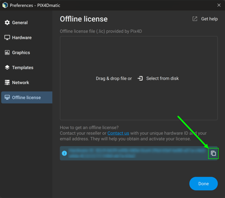 「オフラインライセンス」タブからハードウェアIDをコピーしてください
