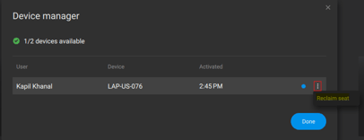 Reclaiming a seat in the Device Manager using PIX4Dmatic