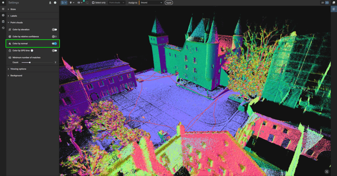 PIX4Dmaticでの法線による点群の着色