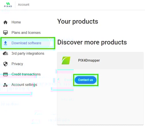 Contact us button in the Download software section in order to request a PIX4Dmapper trial