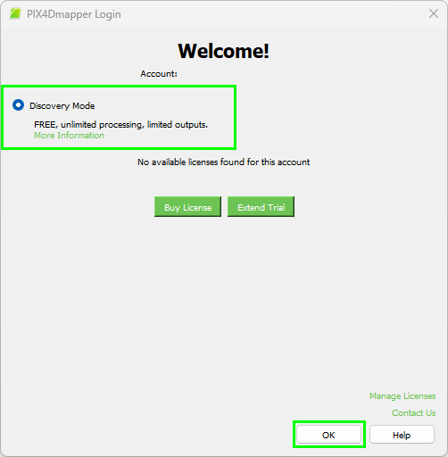 Select Discovery mode and click OK
