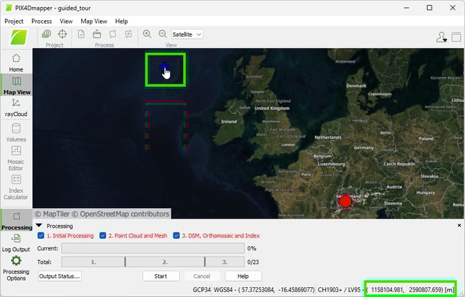 Hover the mouse over the GCPs and check the coordinates