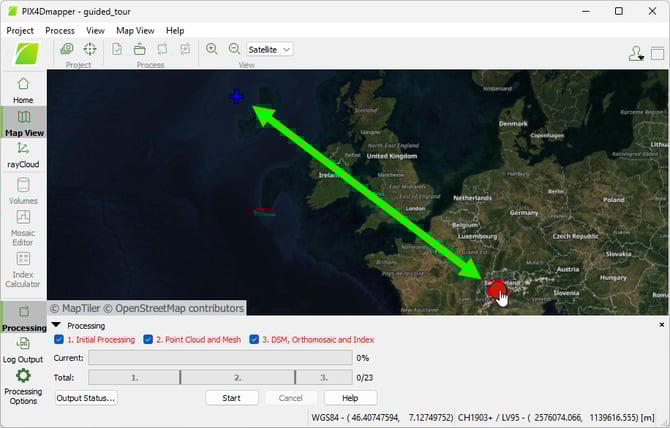 PIX4Dmapper map view with GCPs and Images geolocations