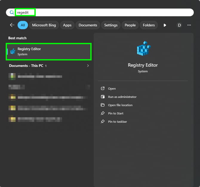 Regedit search