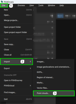 PIX4Dmatic既存のプロジェクトに点群データをインポートする