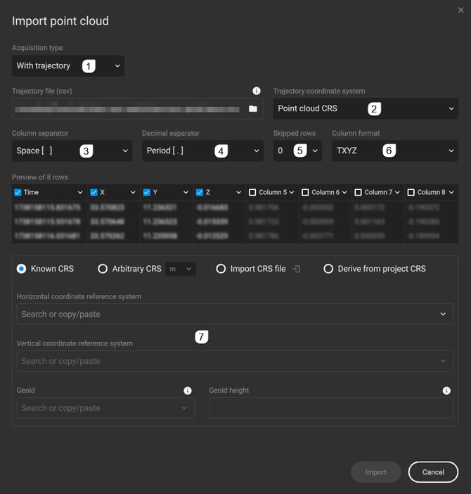 PIX4Dmaticへの軌跡ファイルのインポート