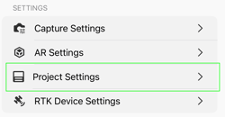 project settings menu