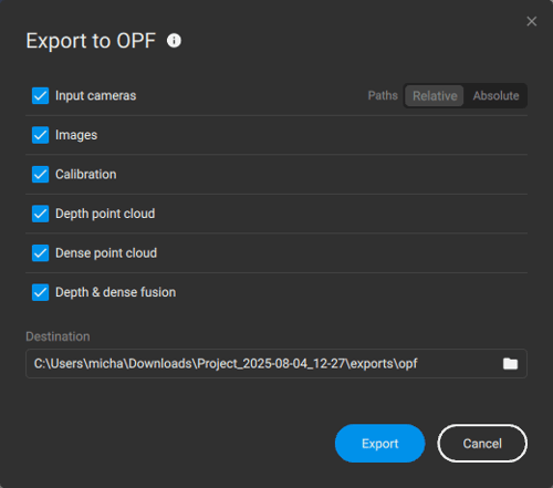 Export OPF options