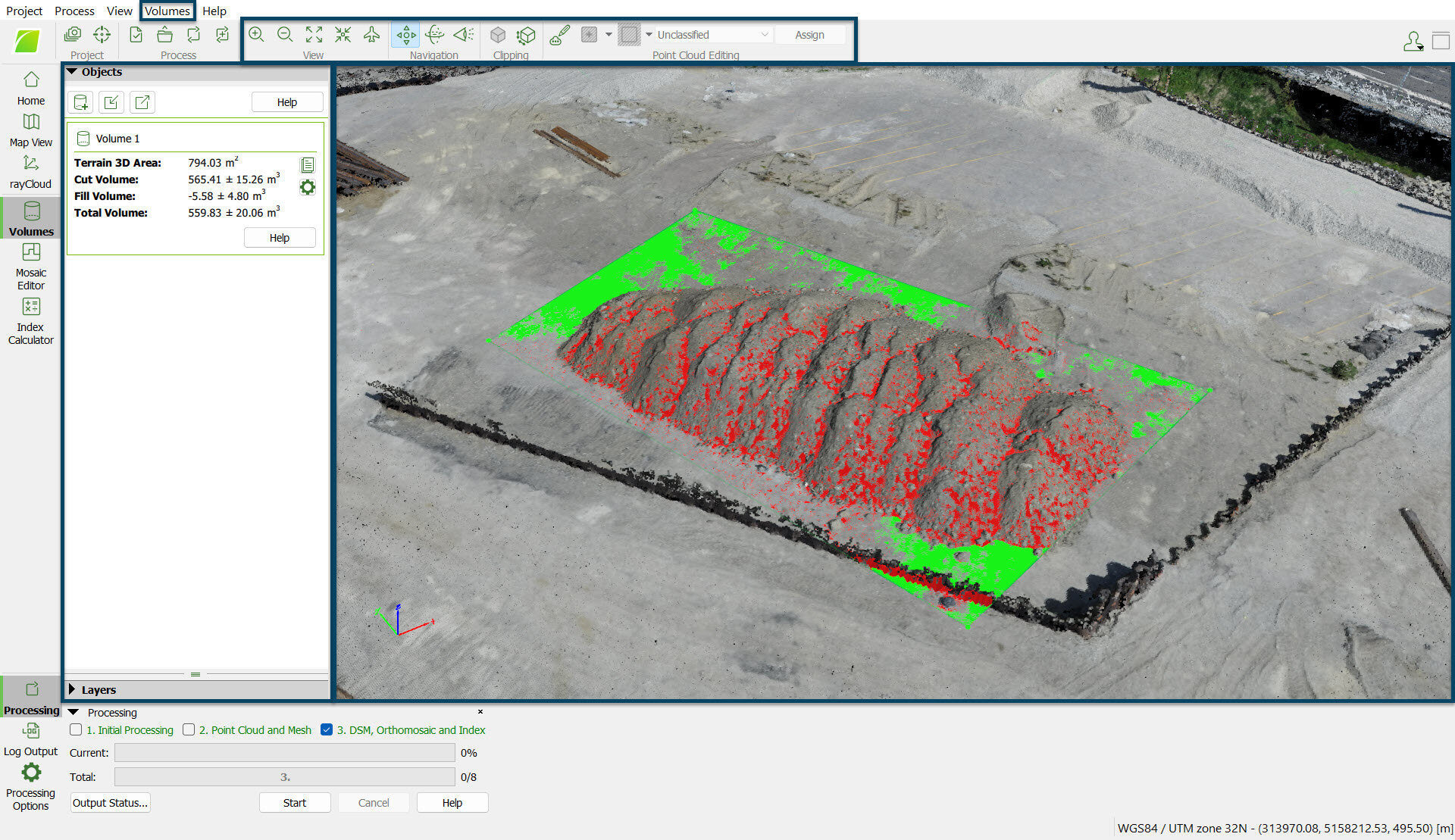 Volumes window PIX4Dmapper