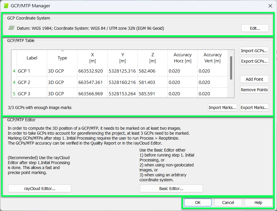 PIX4Dmapper GCP MTP Manager window