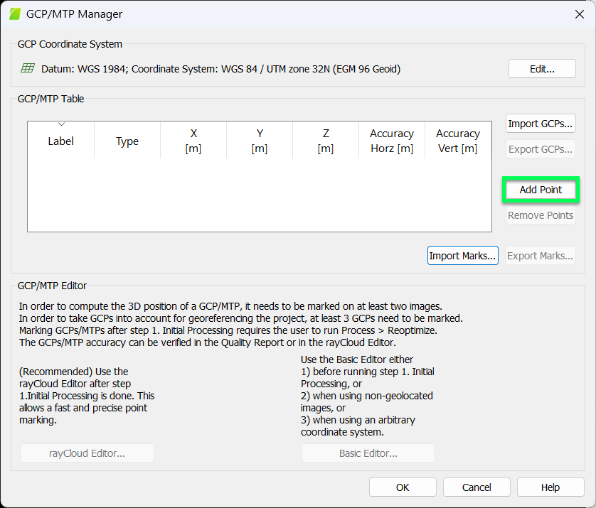 GCP MTP Manager Add point PIX4Dmapper