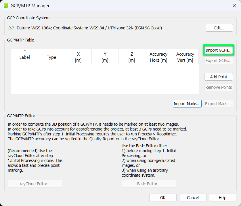 GCP MTP Manager import GCPs PIX4Dmapper