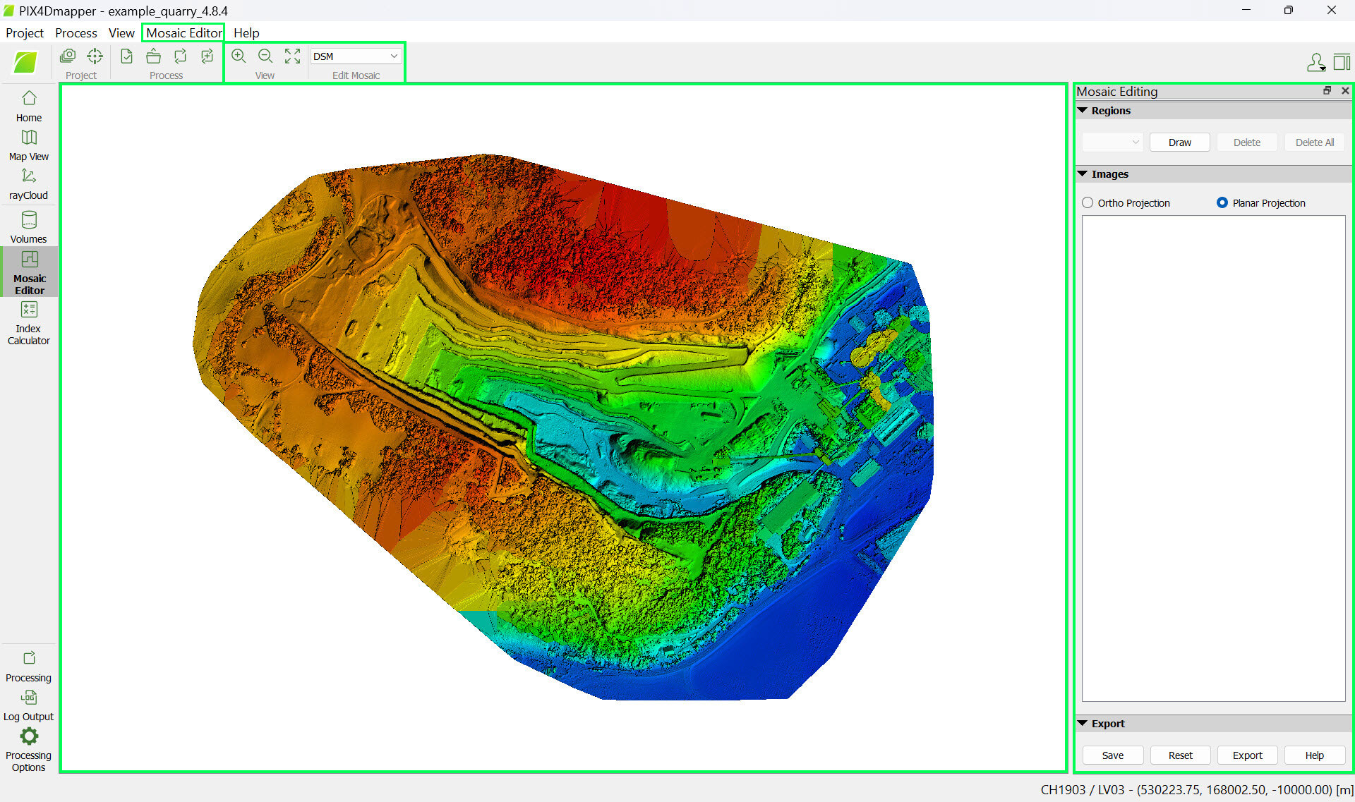 Mosaic Editor DSM window PIX4Dmapper