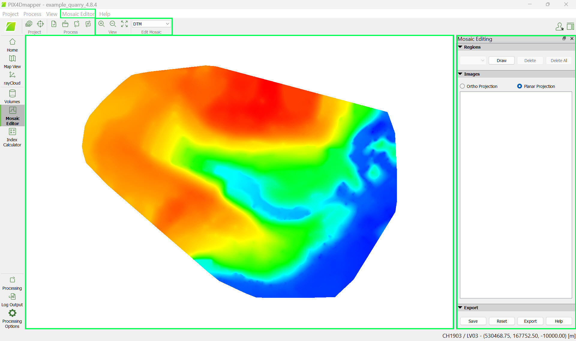 Mosaic Editor DTM window PIX4Dmapper