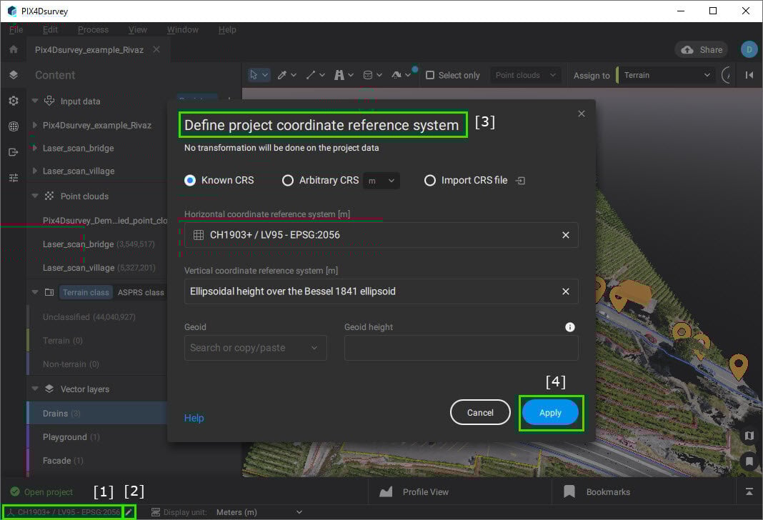 PIX4Dsurvey define project CRS