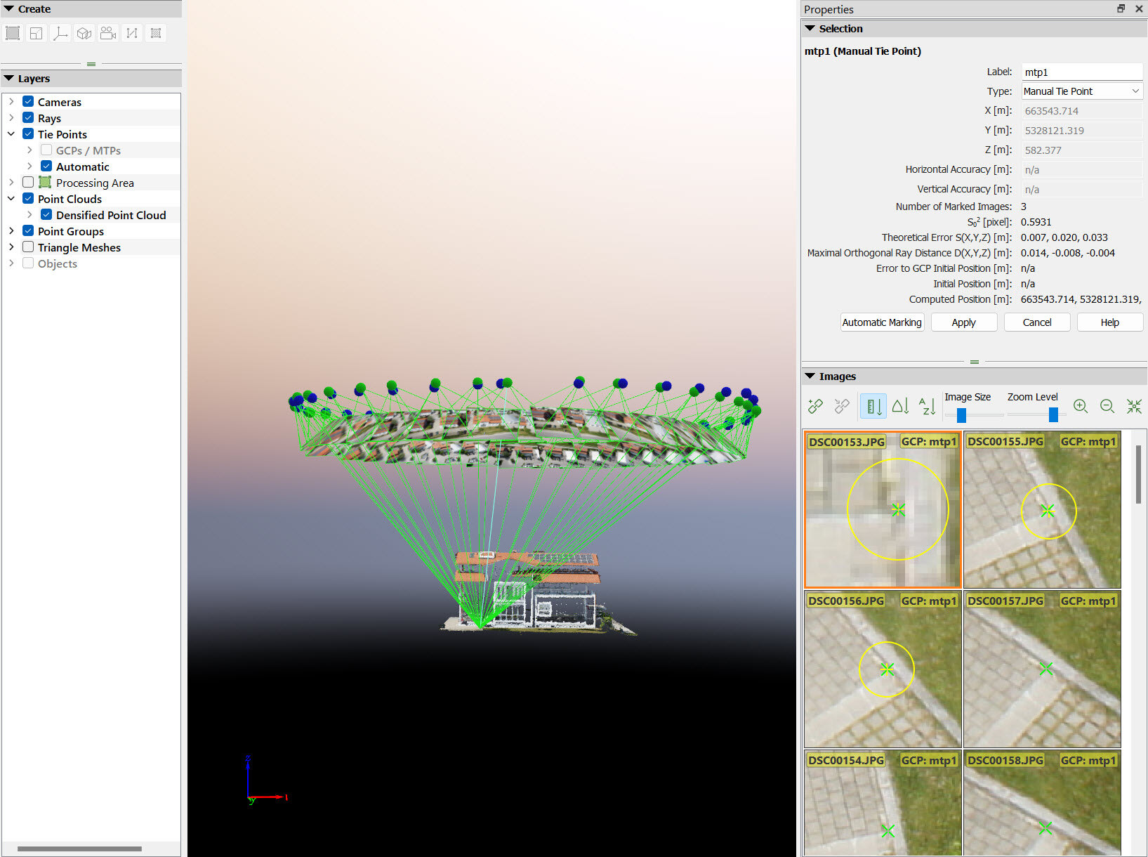 New tie point in sidebar raycloud PIX4Dmapper