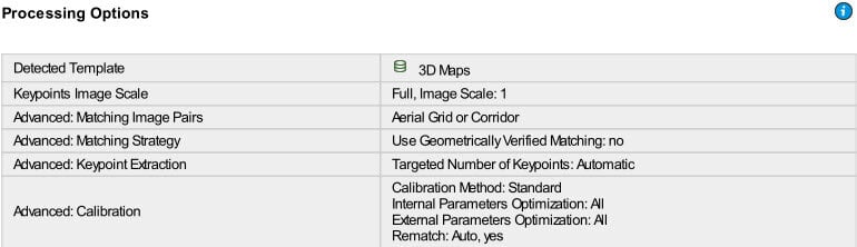 Processing option information in PIX4Dmapper quality report