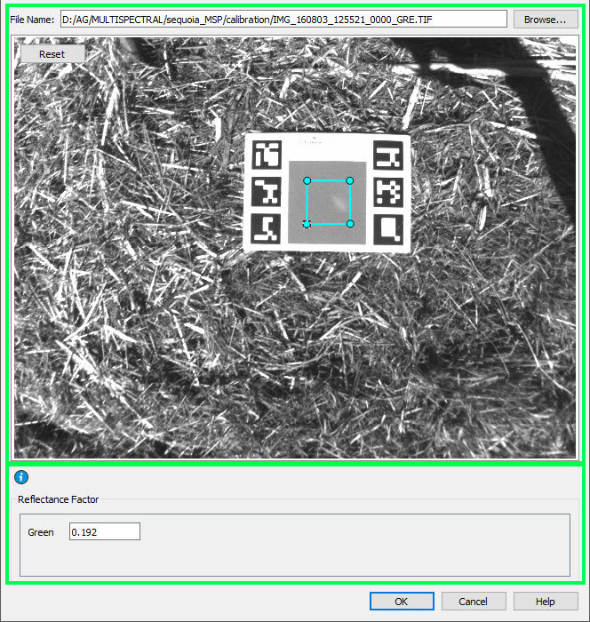 Calibration target radiometric calibration window in PIX4Dmapper