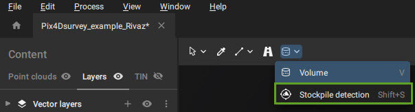 Stockpile detection menu