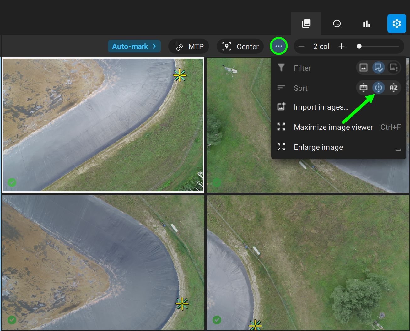 PIX4Dmatic sort images by projection error
