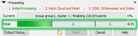 PIX4Dmapper total status in processing bar