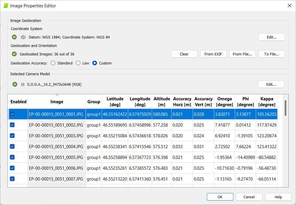 PIX4Dmapper image table select an image