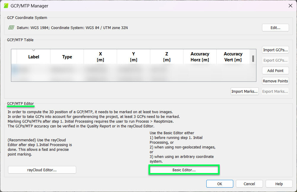 PIX4Dmapper open Basic Editor