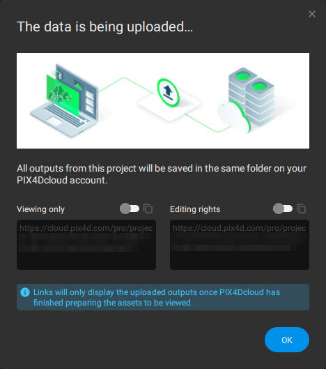PIX4Dsurvey share to PIX4Dcloud uploaded