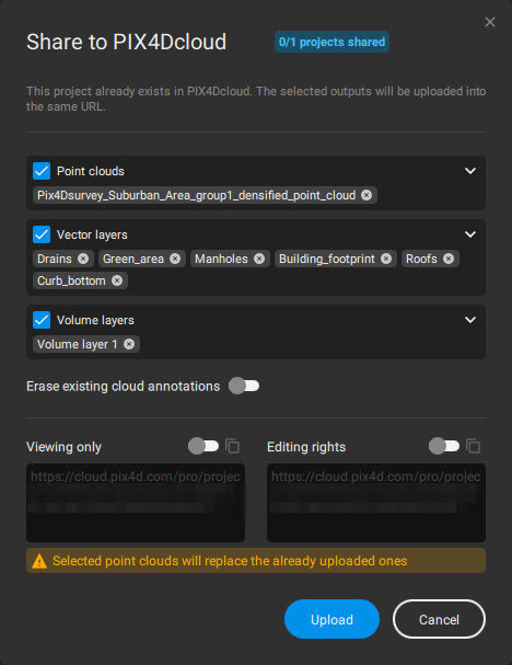 PIX4Dsurvey share to PIX4Dcloud links