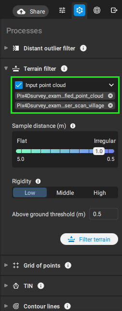 PIX4Dsurvey input point clouds for the terrain filter