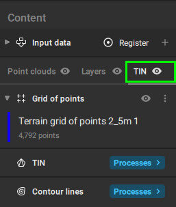 PIX4Dsurvey grid of points in content sidebar